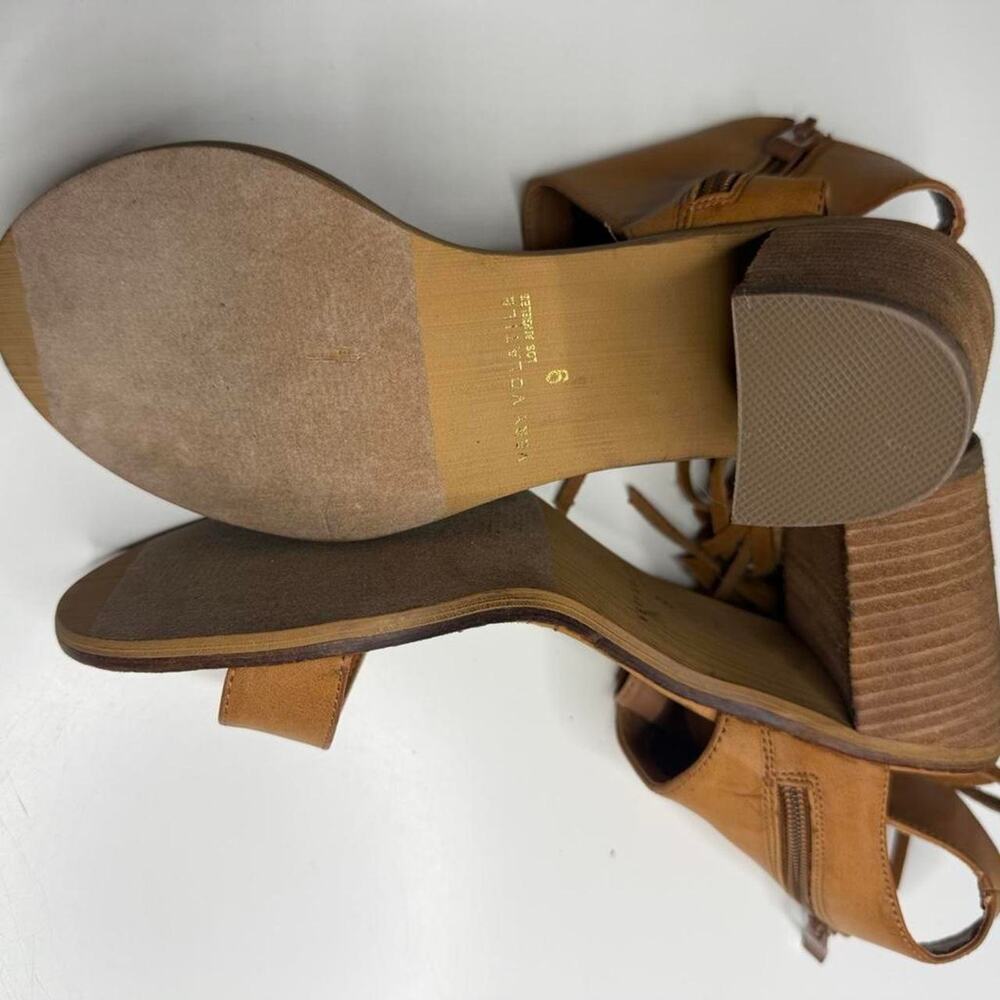 Very Volatile LA Tan Fringe Heeled Sandals Boots Clear Heel Boho Festival Size 9 - Picture 7 of 8